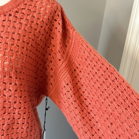 NAADAM Cashmere Wool Open Stitch Crewneck Sweater Coral Designer Sz S NEW - Picture 4 of 14